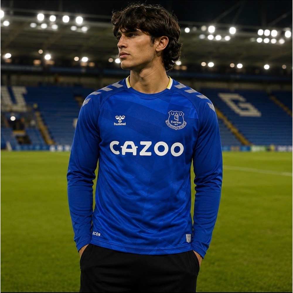 Everton FC Jersey Men Medium Blue 2021-22 Van De Beek 30 Long Sleeve Home Hummel